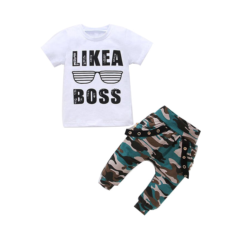 2 Pieces Set Baby Kid Boys Letters T-Shirts And Camo Pants Wholesale 230105115