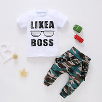 Load image into Gallery viewer, 2 Pieces Set Baby Kid Boys Letters T-Shirts And Camo Pants Wholesale 230105115
