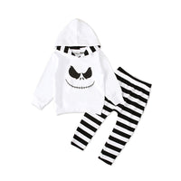 Load image into Gallery viewer, 2 Pieces Set Baby Kid Unisex Halloween Expression Print Hoodies Swearshirts And Striped Pants Wholesale 23010512
