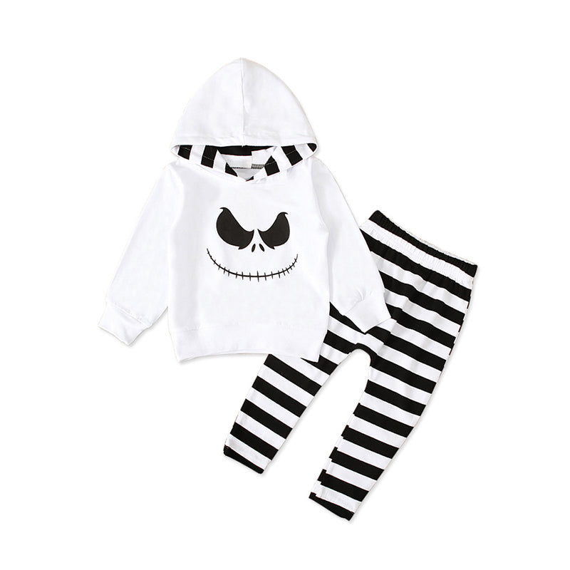 2 Pieces Set Baby Kid Unisex Halloween Expression Print Hoodies Swearshirts And Striped Pants Wholesale 23010512