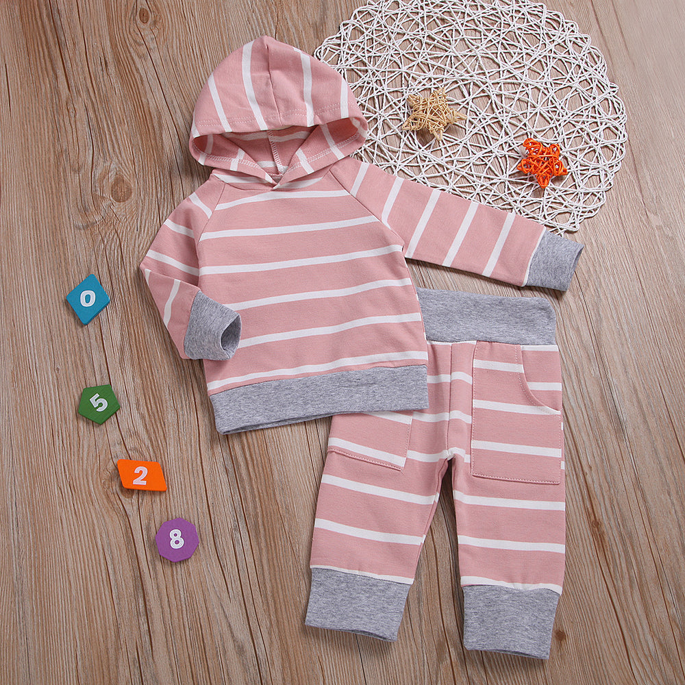 2 Pieces Set Baby Unisex Striped Color-blocking Hoodies Swearshirts And Pants Wholesale 23010513