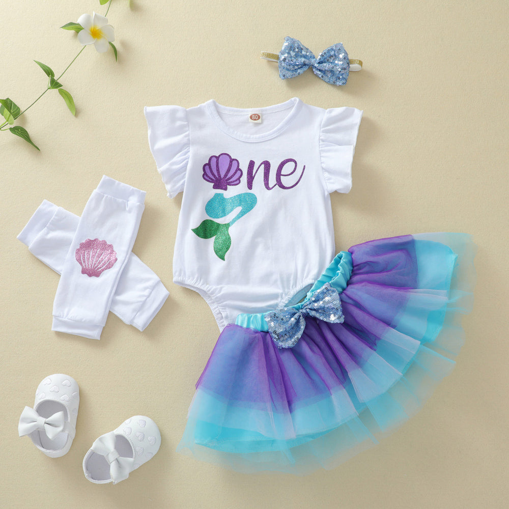 3 Pieces Set Baby Girls Letters Cartoon Rompers Color-blocking Skirts And Others accessories Wholesale 230105135