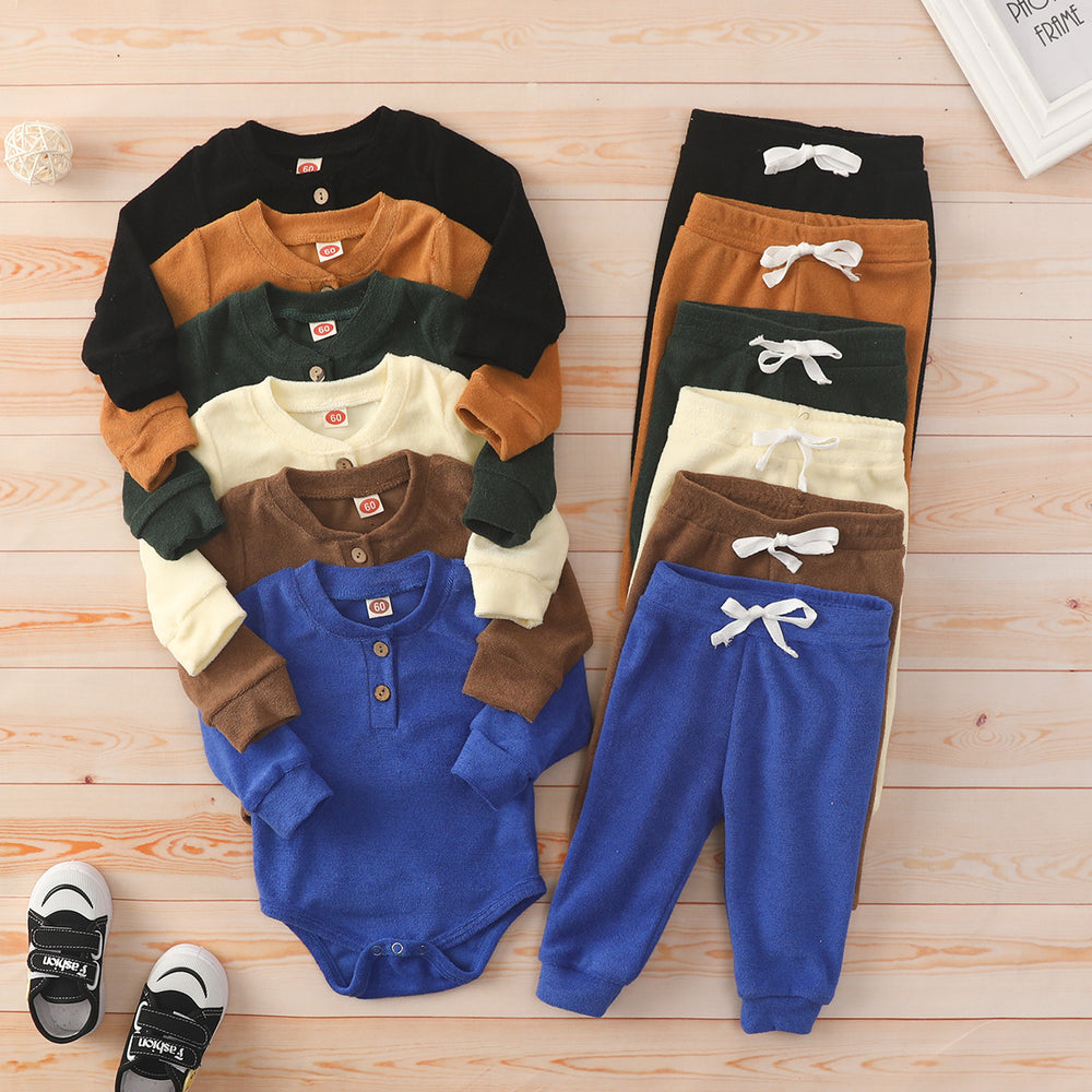 2 Pieces Set Baby Unisex Solid Color Rompers And Pants Wholesale 230105143