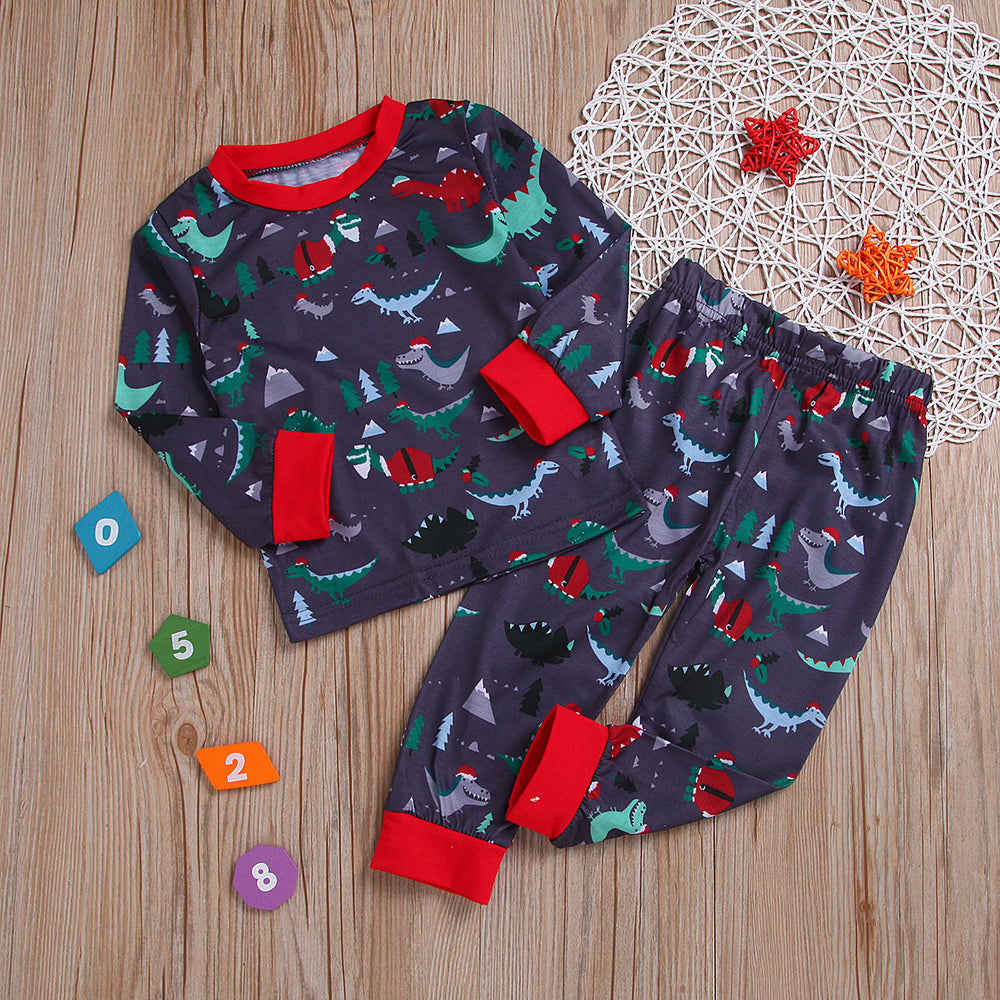 2 Pieces Set Baby Kid Unisex Christmas Dinosaur Print Tops And Pants Wholesale 23010515