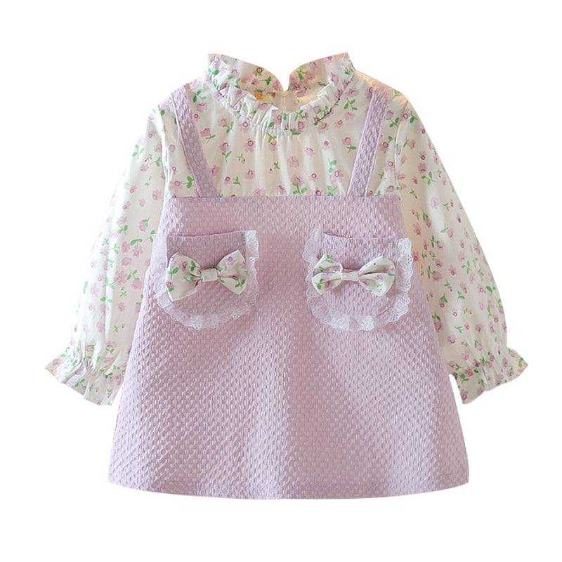 Baby Kid Girls Flower Bow Print Dresses Wholesale 230105155