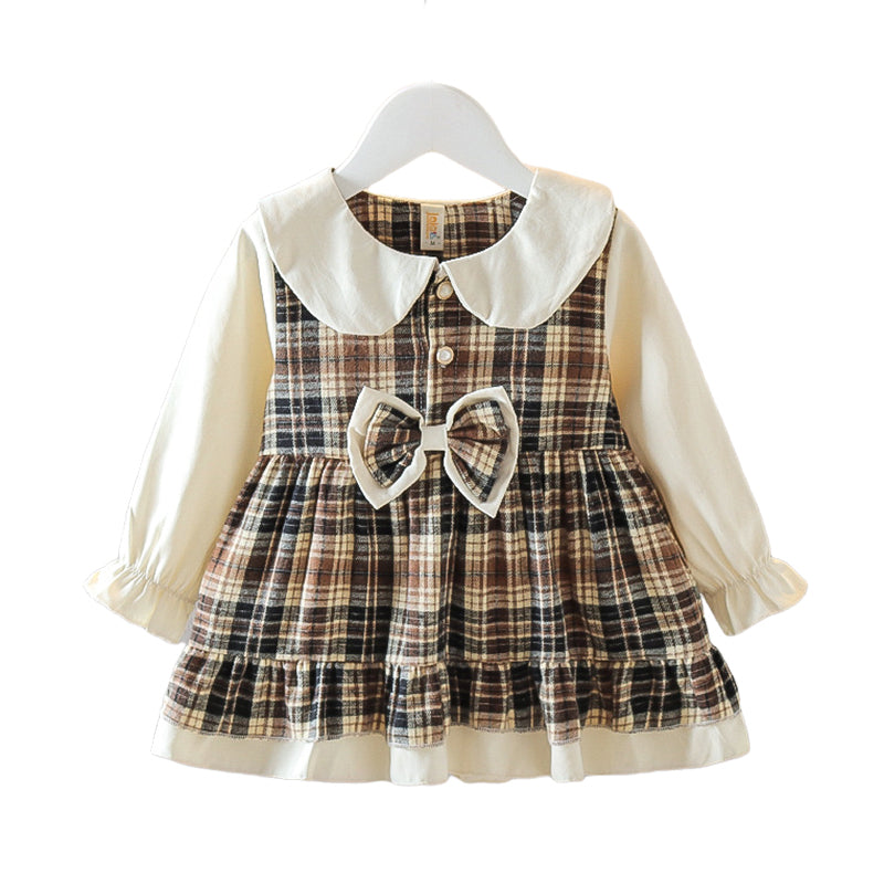 Baby Kid Girls Checked Bow Dresses Wholesale 230105163