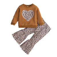 Load image into Gallery viewer, 2 Pieces Set Baby Kid Girls Color-blocking Love heart Tops And Leopard Pants Wholesale 230105168
