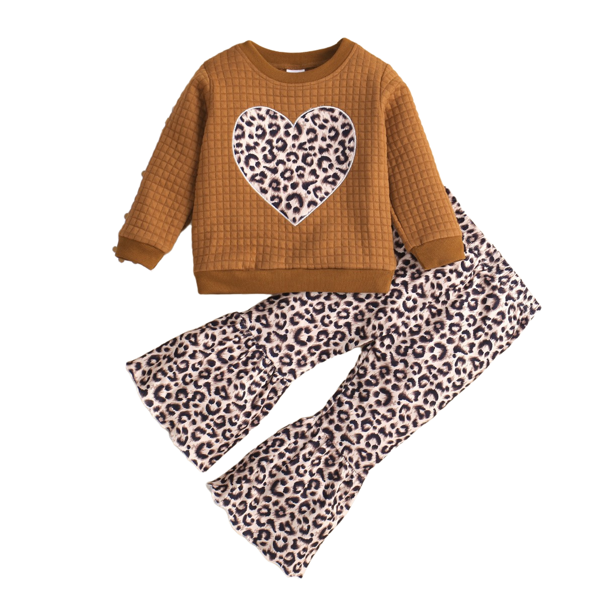 2 Pieces Set Baby Kid Girls Color-blocking Love heart Tops And Leopard Pants Wholesale 230105168