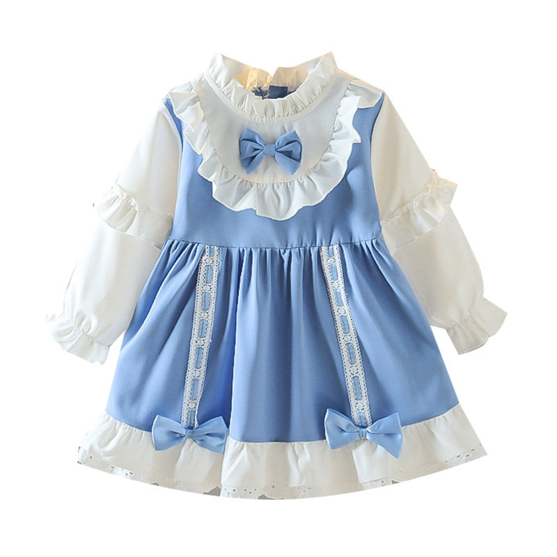 Baby Kid Girls Color-blocking Bow Dresses Wholesale 230105171