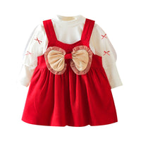 Load image into Gallery viewer, 2 Pieces Set Baby Kid Girls Solid Color Tops And Bow Dresses Wholesale 230105189
