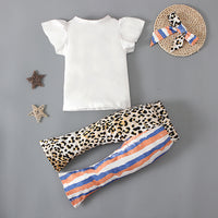 Load image into Gallery viewer, 3 Pieces Set Baby Kid Girls Independence Day Letters Print T-Shirts And Striped Leopard Pants And Headwear Wholesale 230105225
