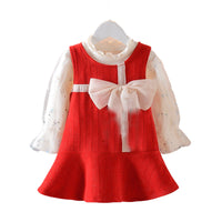 Load image into Gallery viewer, 2 Pieces Set Baby Kid Girls Solid Color Tops And Bow Dresses Wholesale 230105229
