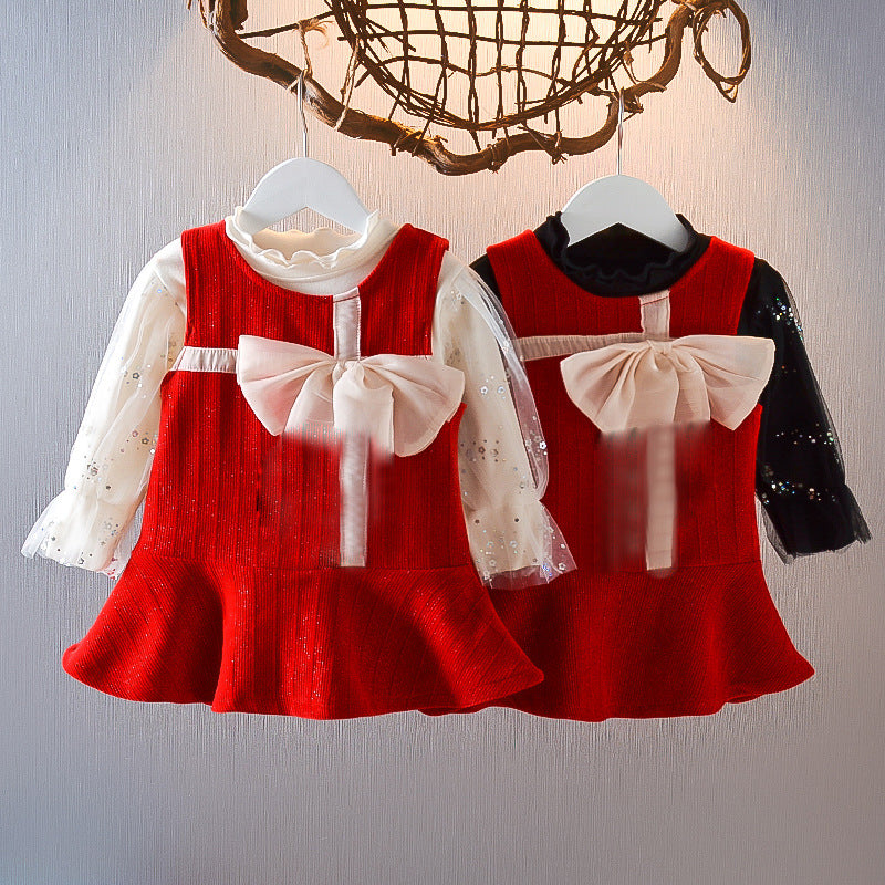 2 Pieces Set Baby Kid Girls Solid Color Tops And Bow Dresses Wholesale 230105229