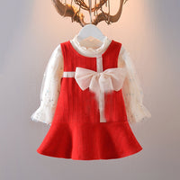 Load image into Gallery viewer, 2 Pieces Set Baby Kid Girls Solid Color Tops And Bow Dresses Wholesale 230105229
