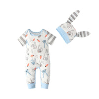 Load image into Gallery viewer, Baby Boys Striped Animals Cartoon Print Easter Jumpsuits And Hats Wholesale 230105231
