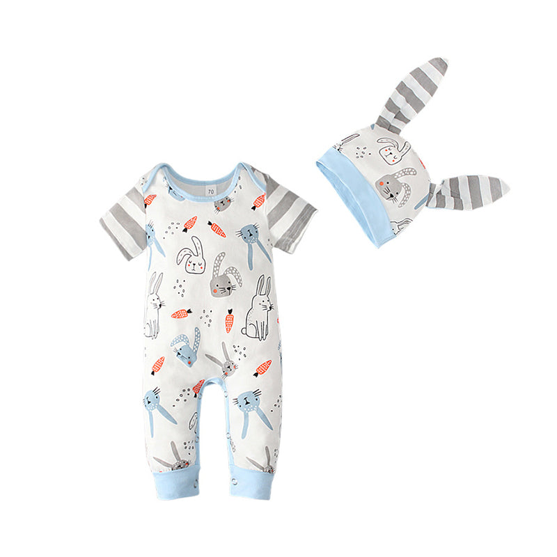 Baby Boys Striped Animals Cartoon Print Easter Jumpsuits And Hats Wholesale 230105231