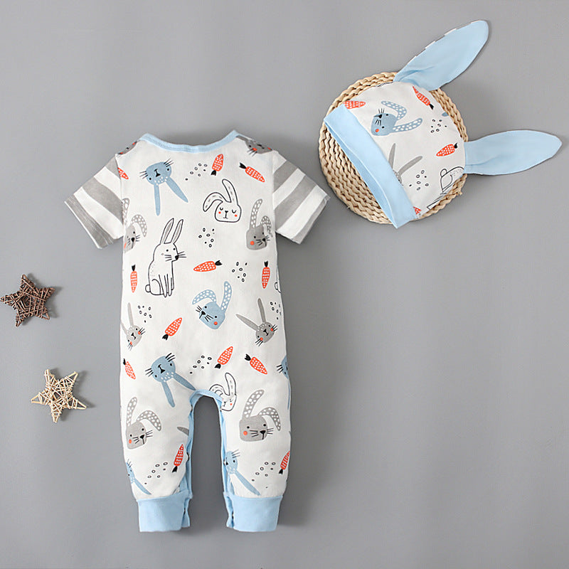Baby Boys Striped Animals Cartoon Print Easter Jumpsuits And Hats Wholesale 230105231