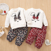 Load image into Gallery viewer, 2 Pieces Set Baby Kid Girls Cartoon Bow  Tops And Flower Print  Pants Wholesale 230105245
