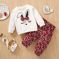 Load image into Gallery viewer, 2 Pieces Set Baby Kid Girls Cartoon Bow  Tops And Flower Print  Pants Wholesale 230105245
