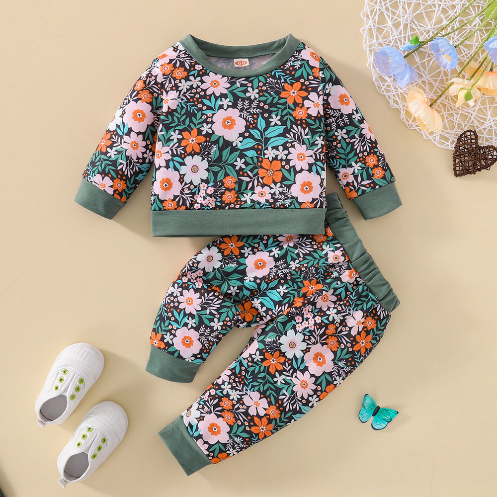2 Pieces Set Baby Girls Flower Print Tops And Pants Wholesale 230105264