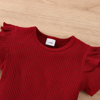 Load image into Gallery viewer, 3 Pieces Set Baby Girls Solid Color Muslin&amp;Ribbed Tops And Houndstooth Bow Rompers And Headwear Wholesale 230105267
