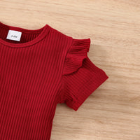 Load image into Gallery viewer, 3 Pieces Set Baby Girls Solid Color Muslin&amp;Ribbed Tops And Houndstooth Bow Rompers And Headwear Wholesale 230105267
