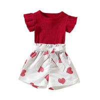 Load image into Gallery viewer, 2 Pieces Set Baby Kid Girls Solid Color Tops And Love heart Shorts Wholesale 230105274
