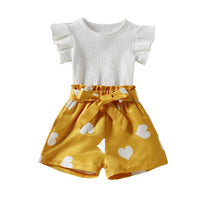 Load image into Gallery viewer, 2 Pieces Set Baby Kid Girls Solid Color Tops And Love heart Shorts Wholesale 230105274
