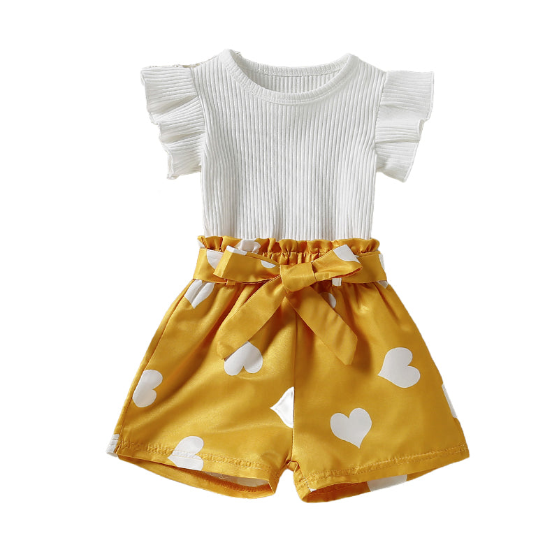 2 Pieces Set Baby Kid Girls Solid Color Tops And Love heart Shorts Wholesale 230105274