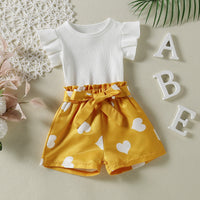 Load image into Gallery viewer, 2 Pieces Set Baby Kid Girls Solid Color Tops And Love heart Shorts Wholesale 230105274
