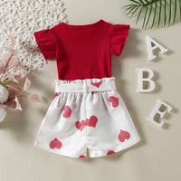 Load image into Gallery viewer, 2 Pieces Set Baby Kid Girls Solid Color Tops And Love heart Shorts Wholesale 230105274
