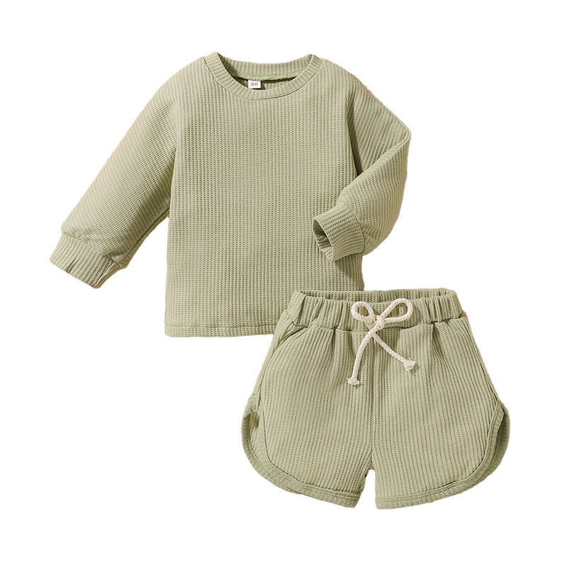 2 Pieces Set Baby Kid Unisex Solid Color Tops And Shorts Wholesale 230105278