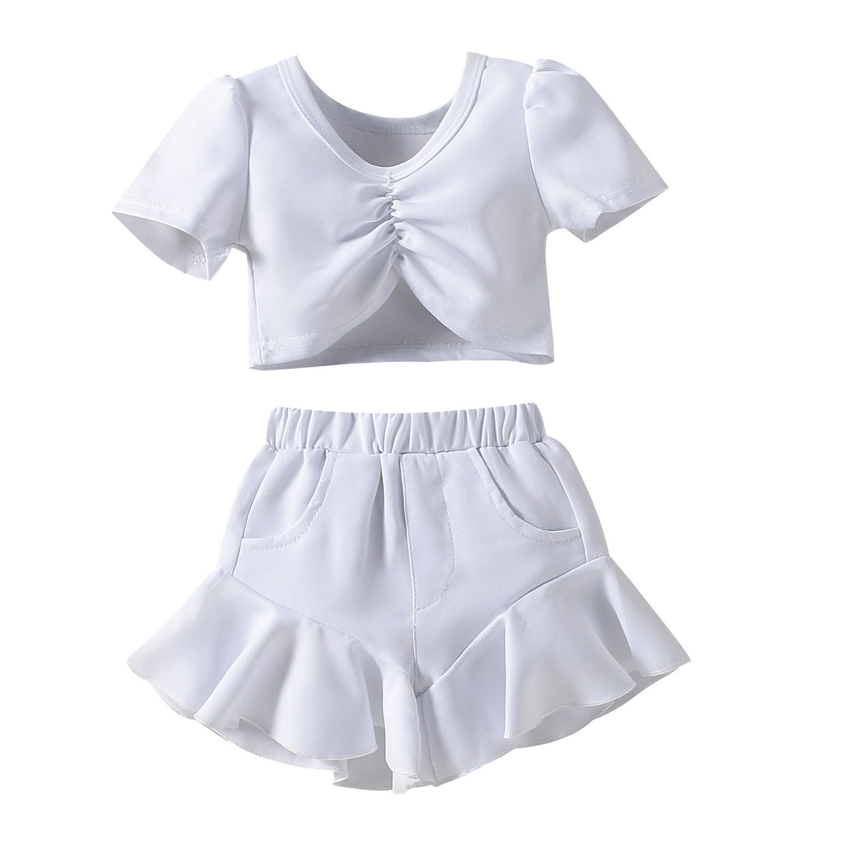 2 Pieces Set Baby Kid Girls Solid Color Tops And Shorts Wholesale 230105281