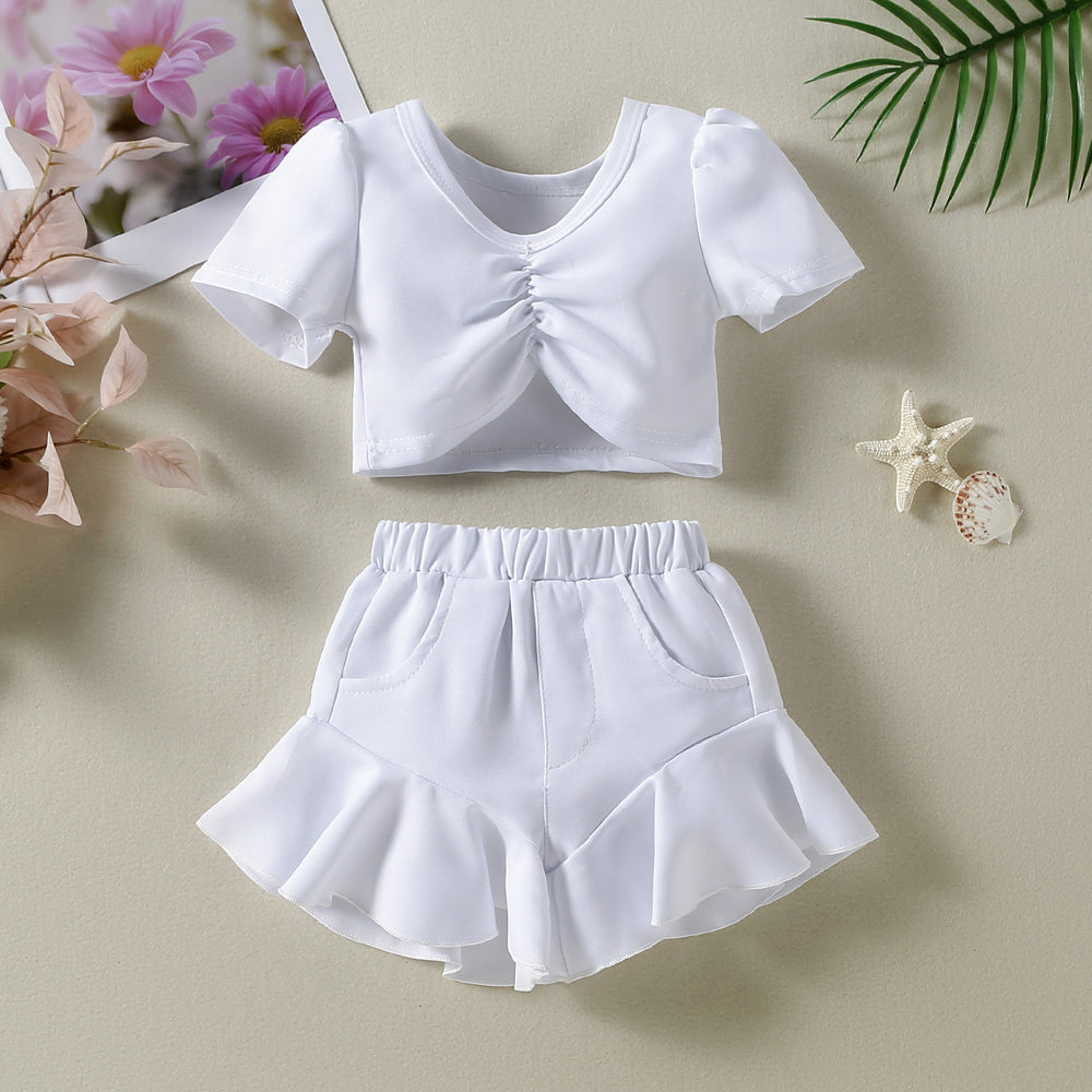 2 Pieces Set Baby Kid Girls Solid Color Tops And Shorts Wholesale 230105281