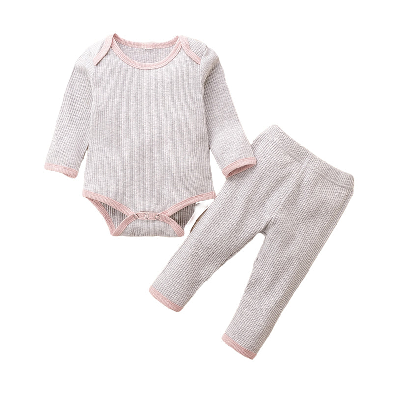 2 Pieces Set Baby Unisex Solid Color Striped Rompers And Pants Wholesale 230105309