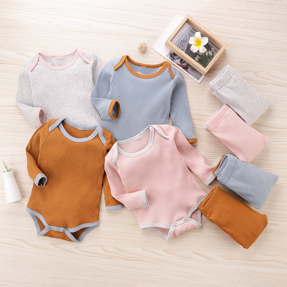 2 Pieces Set Baby Unisex Solid Color Striped Rompers And Pants Wholesale 230105309