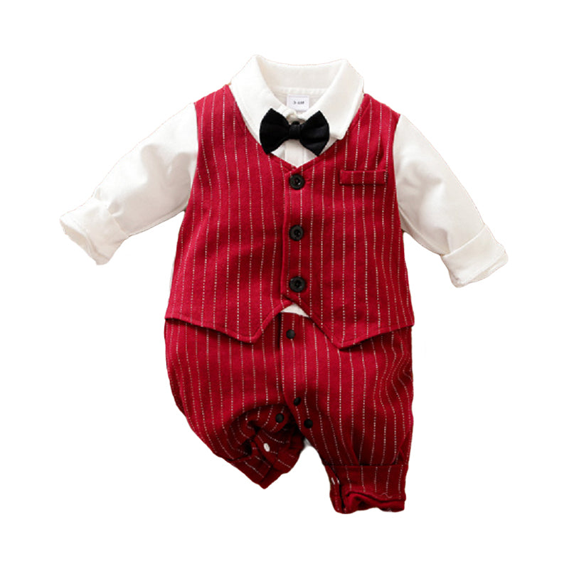 Baby Boys Striped Color-blocking Birthday Jumpsuits Wholesale 230105320