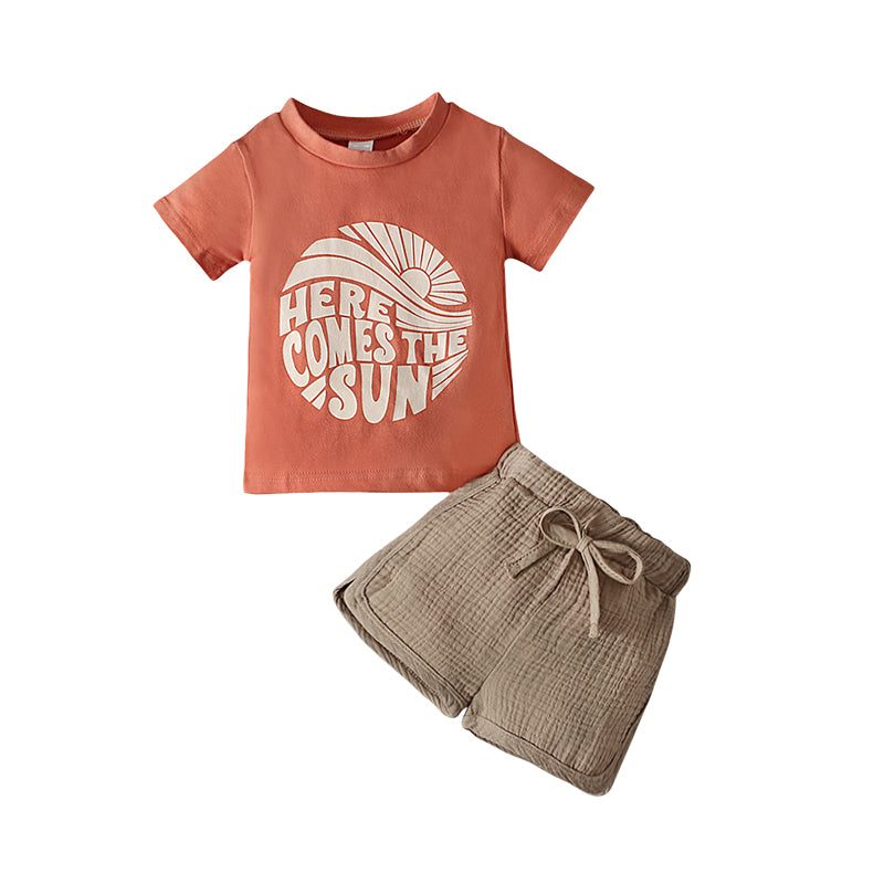 2 Pieces Set Baby Kid Boys Letters Cartoon Print T-Shirts And Solid Color Shorts Wholesale 230105323