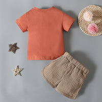 Load image into Gallery viewer, 2 Pieces Set Baby Kid Boys Letters Cartoon Print T-Shirts And Solid Color Shorts Wholesale 230105323
