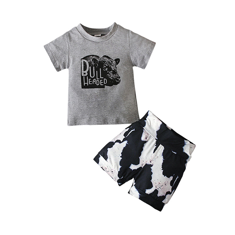 2 Pieces Set Baby Boys Cartoon Print T-Shirts And Cow Shorts Wholesale 230105328