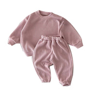 Load image into Gallery viewer, 2 Pieces Set Baby Kid Girls Boys Solid Color Tops And Pants Wholesale 230105352
