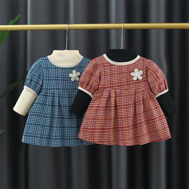 2 Pieces Set Baby Kid Girls Solid Color Tops And Checked Dresses Wholesale 230105359