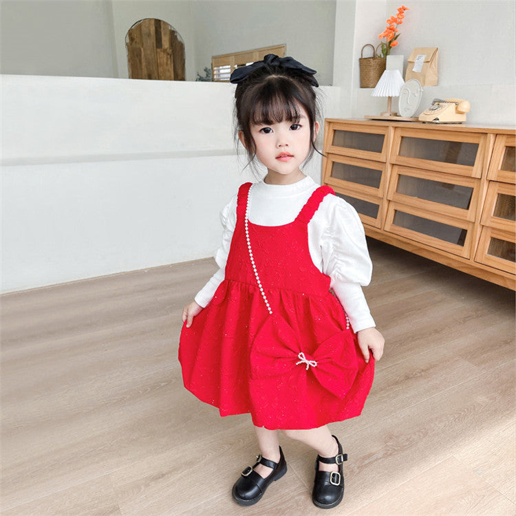 2 Pieces Set Baby Kid Girls Solid Color Tops And Bow Dresses Wholesale 230105387