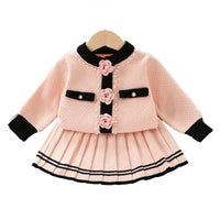 Load image into Gallery viewer, 2 Pieces Set Baby Kid Girls Flower Sweaters And Striped Skirts Wholesale 230105392
