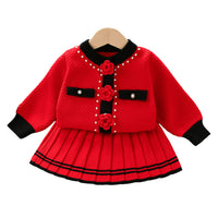 Load image into Gallery viewer, 2 Pieces Set Baby Kid Girls Flower Sweaters And Striped Skirts Wholesale 230105392
