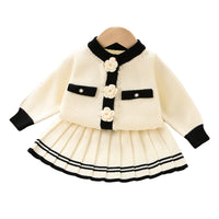 Load image into Gallery viewer, 2 Pieces Set Baby Kid Girls Flower Sweaters And Striped Skirts Wholesale 230105392
