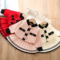 Load image into Gallery viewer, 2 Pieces Set Baby Kid Girls Flower Sweaters And Striped Skirts Wholesale 230105392
