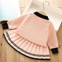 Load image into Gallery viewer, 2 Pieces Set Baby Kid Girls Flower Sweaters And Striped Skirts Wholesale 230105392
