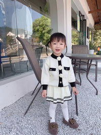Load image into Gallery viewer, 2 Pieces Set Baby Kid Girls Flower Sweaters And Striped Skirts Wholesale 230105392
