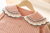 Load image into Gallery viewer, 2 Pieces Set Baby Kid Girls Crochet Cardigan And Checked Skirts Wholesale 230105410
